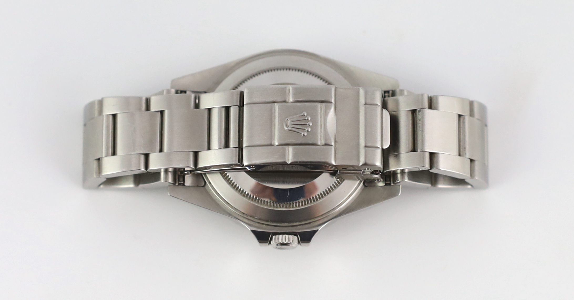 A gentleman's 2004 stainless steel Rolex Oyster Perpetual Date Explorer II wrist watch, on a stainless steel Rolex bracelet